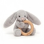 Jellycat pehme jänes puidust rõngaga hall